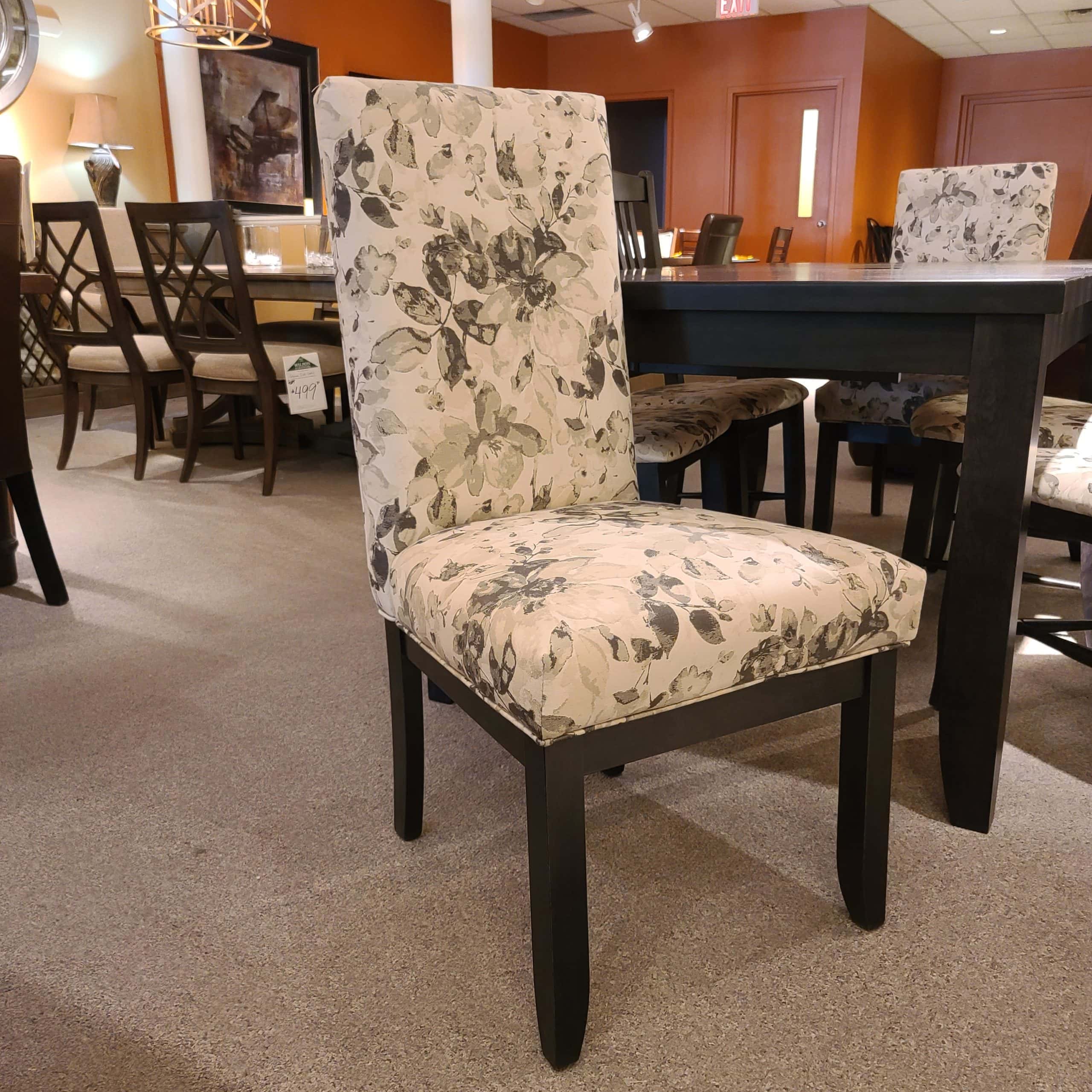 Dark Wood Dining Table with Upholstered Dining Chairs