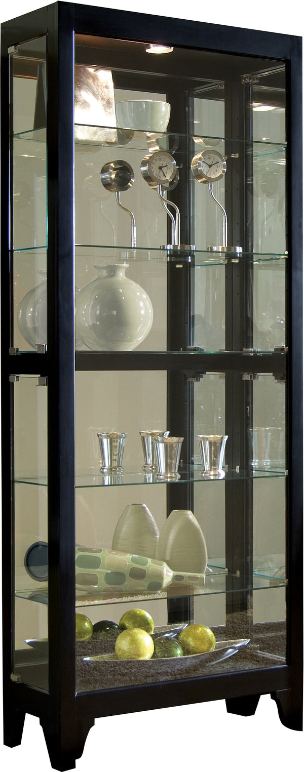 Sleek black curio cabinet