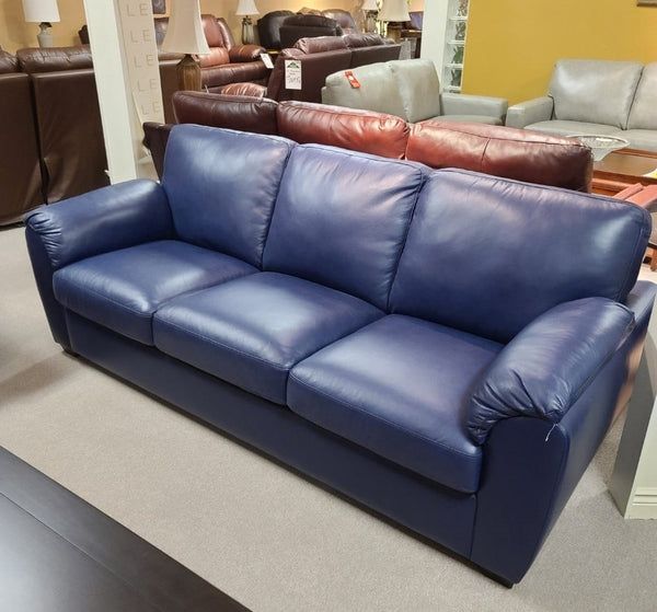 Lanza-palliser-blue-leather-sofa-product-photo-in-showroom